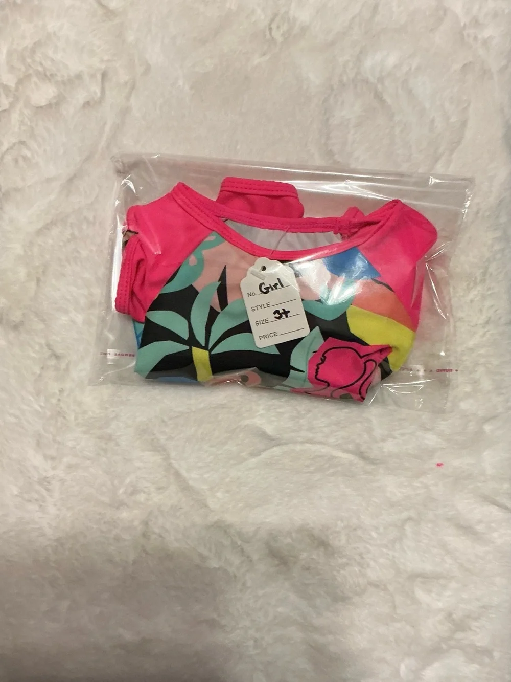Barbie Neon Pink Tropical Print Long-Sleeve Rashguard Bikini